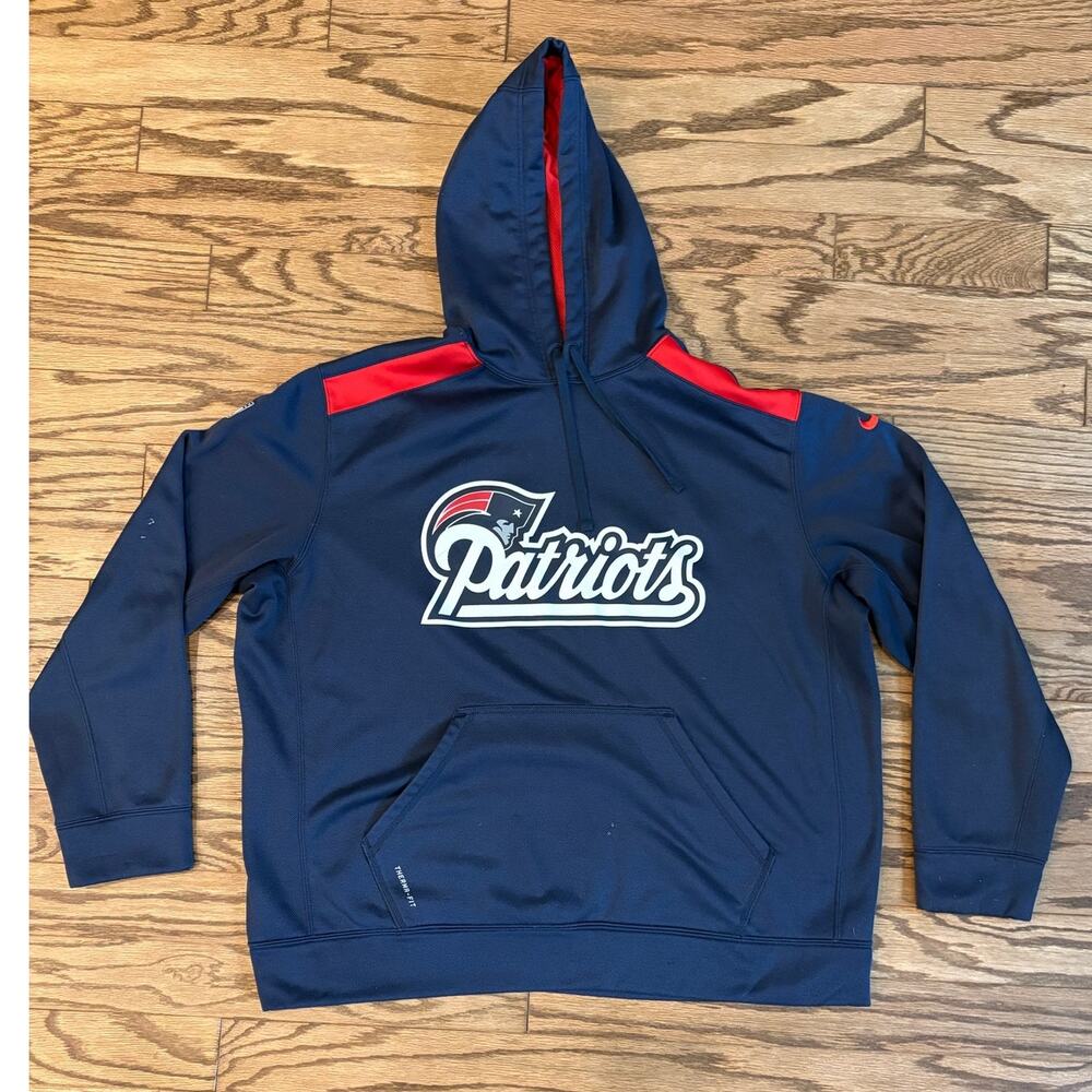 Nike NFL New England Patriots Therma-Fit On Field Hoodie Navy Red XXL GUC